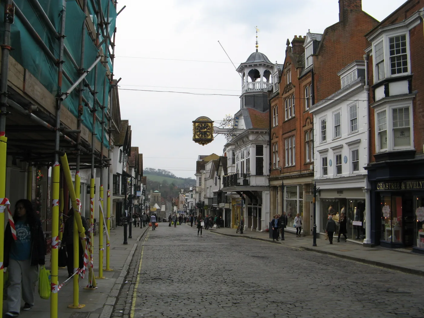 Guildford High Street and the Guildhall clock.