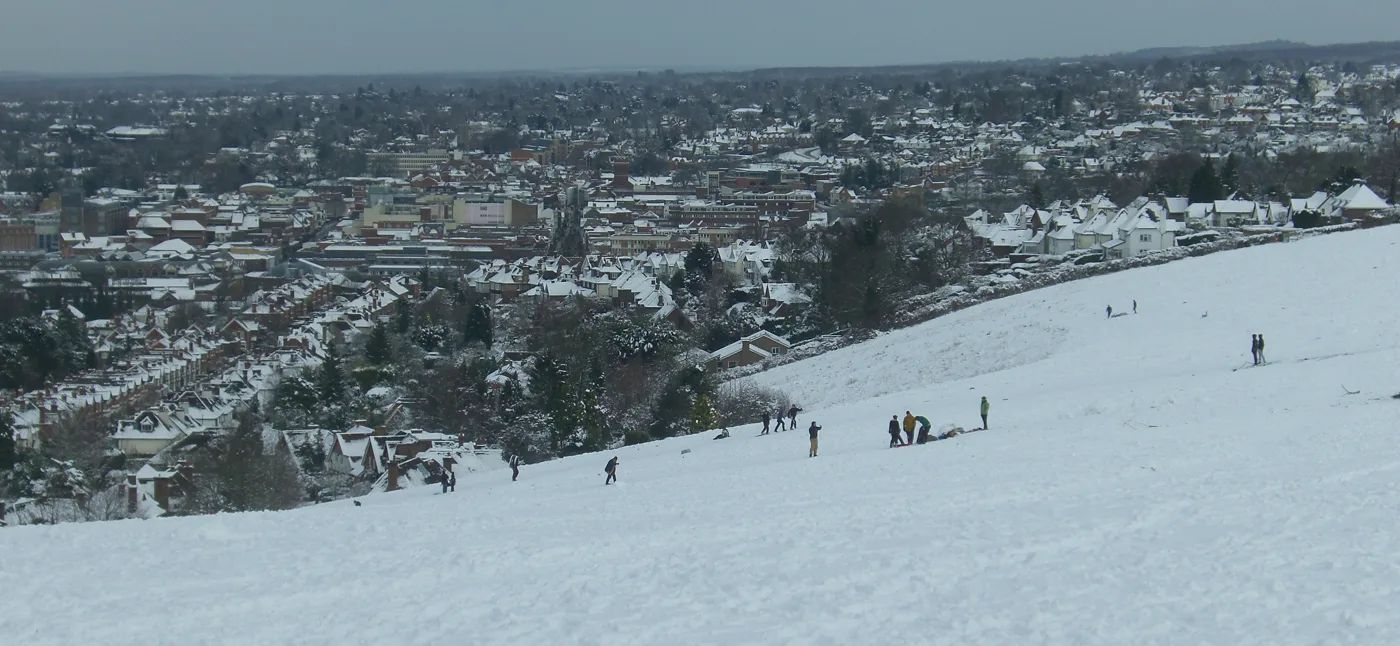 The open downland on The Mount, above Guildford town centre, in the snow of January 2010. The slope running down to the town is the kind of land the order would add